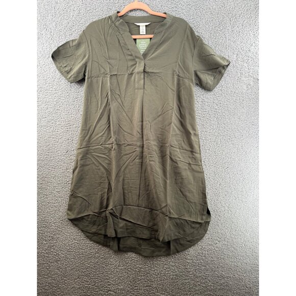 H&M Conscious Choice Olive Green Short Sleeve V-Neck Dress Size XS  NWT - Picture 1 of 9